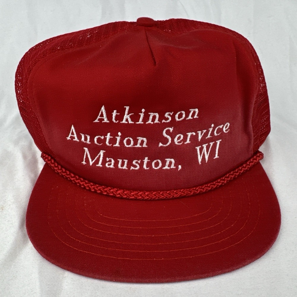 Vintage 80s San Sun Rope Trucker Hat Atkinson Auction Service Mauston WI